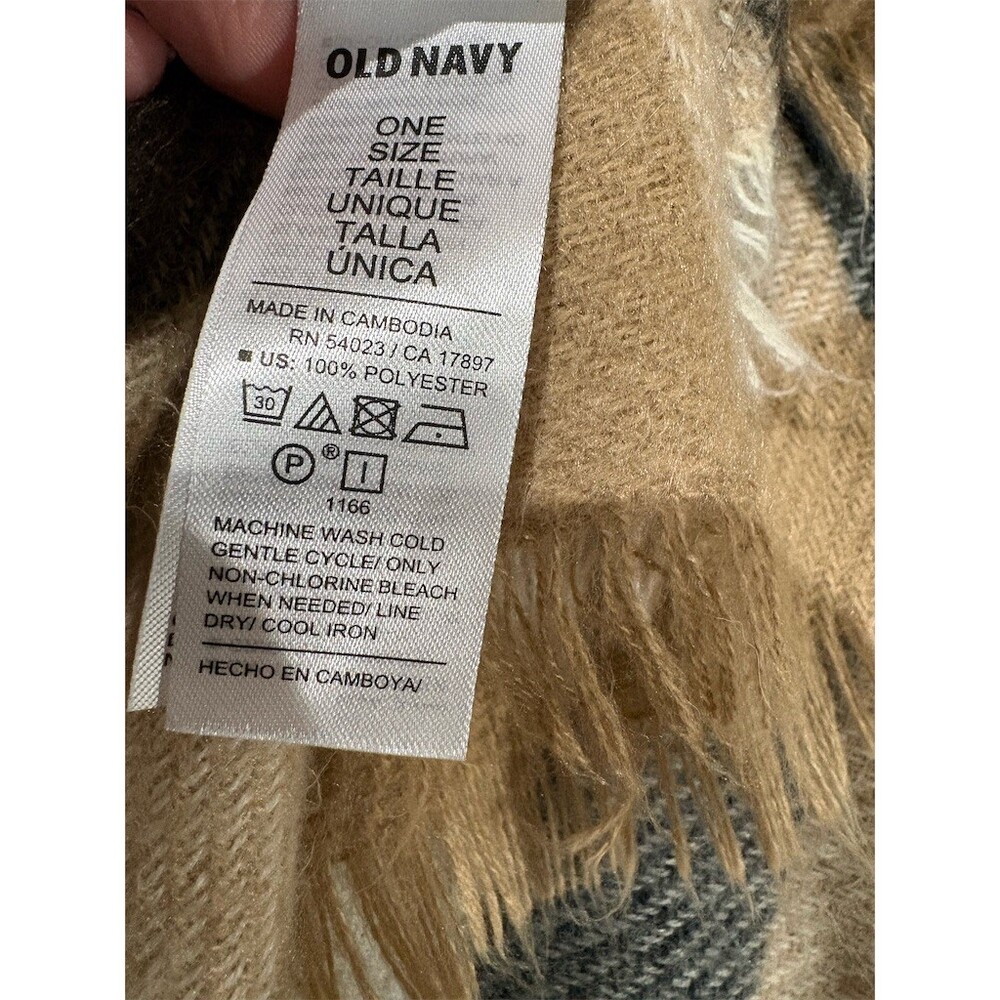 Old Navy Shawl Wrap Womens One Size Beige Plaid Fringe Open Front Soft - Picture 6 of 6